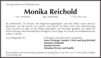 Traueranzeige von Monika Reichold von Pegnitz-Zeitung